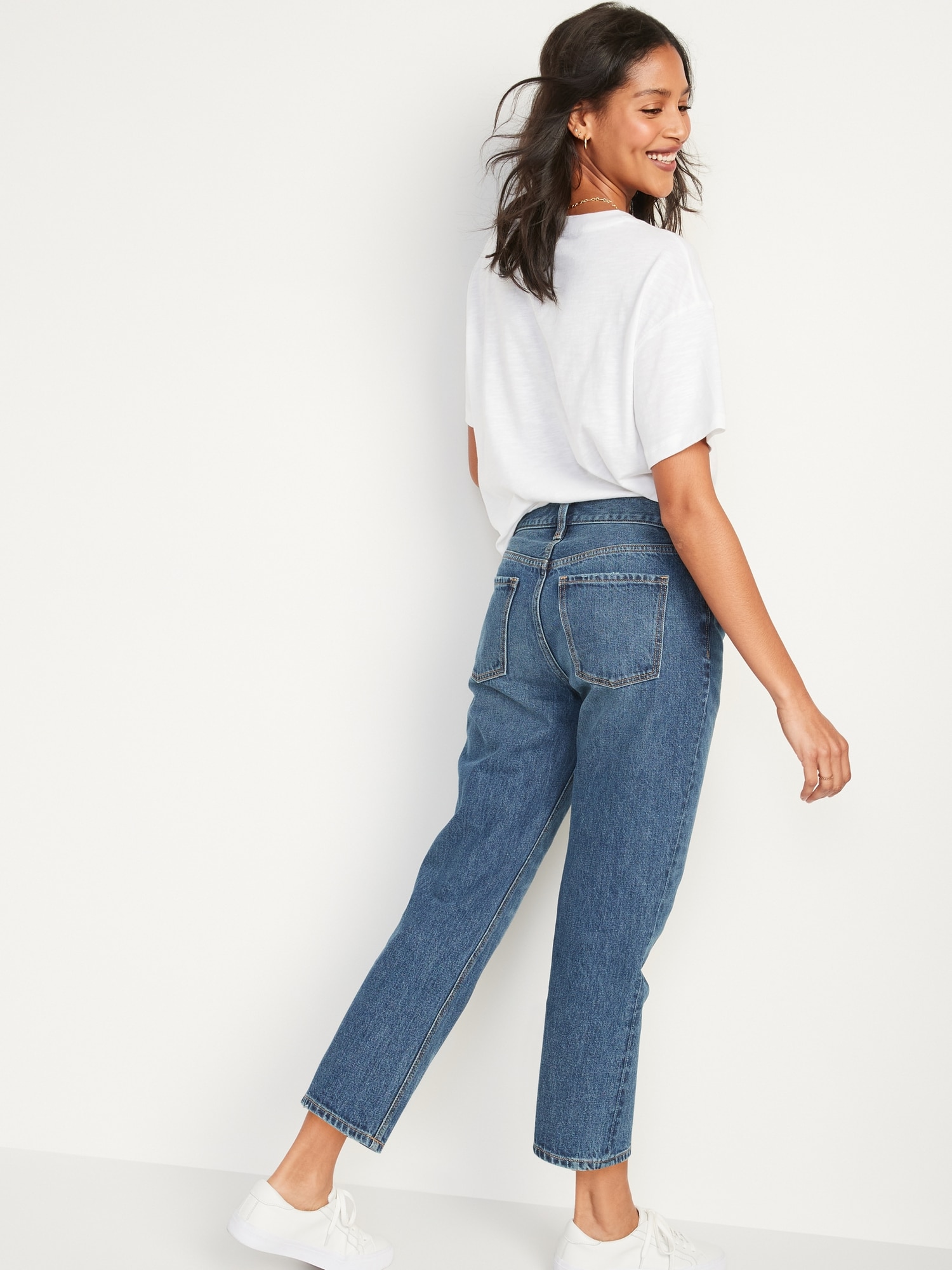 High-Waisted Button-Fly Slouchy Straight Cropped Non-Stretch Jeans for ...