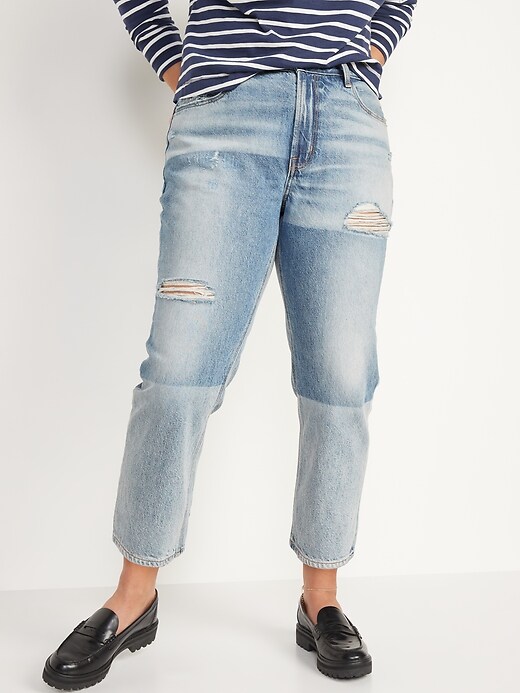 Image number 5 showing, High-Waisted Slouchy Straight Cropped Ripped Non-Stretch Jeans for Women
