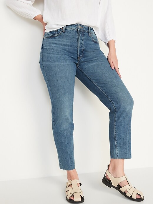 Image number 5 showing, High-Waisted Button-Fly OG Straight Cut-Off Jeans for Women