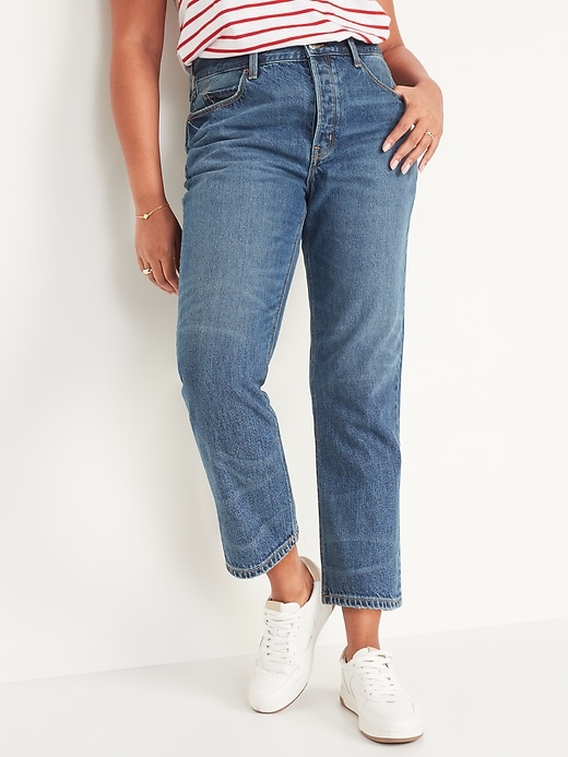Image number 5 showing, High-Waisted Button-Fly Slouchy Straight Cropped Non-Stretch Jeans