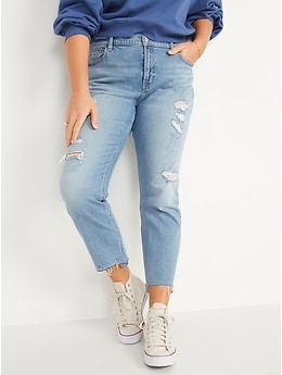 Mid-Rise Boyfriend Straight Ripped Jeans for Women