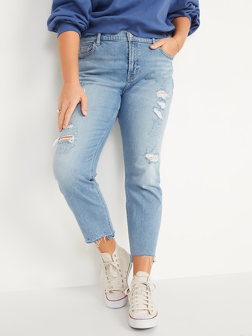 Image number 5 showing, Mid-Rise Boyfriend Straight Ripped Cut-Off Jeans