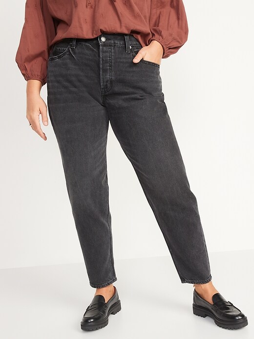 Image number 5 showing, Mid-Rise Button-Fly Slouchy Taper Cropped Non-Stretch Jeans for Women