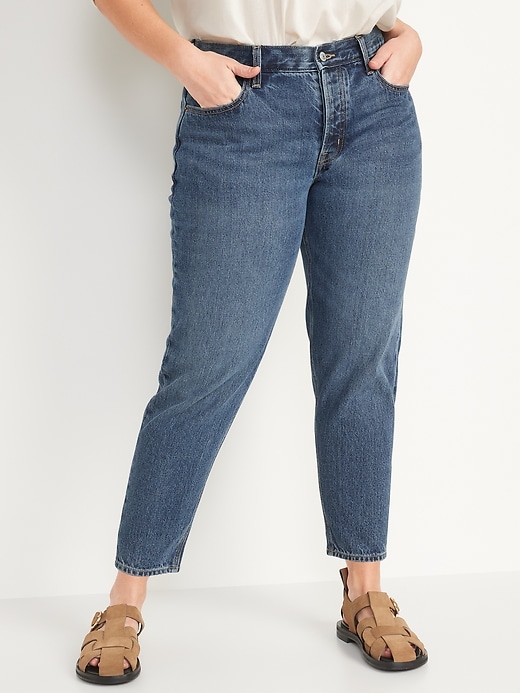 Image number 5 showing, Mid-Rise Button-Fly Slouchy Taper Non-Stretch Ankle Jeans for Women