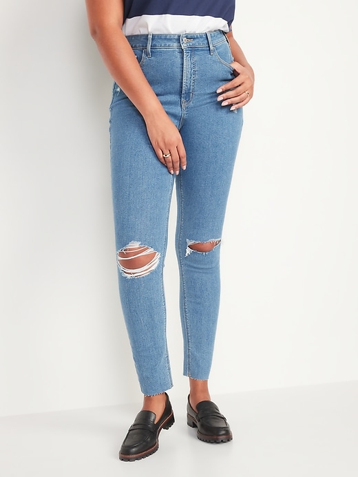 Image number 5 showing, High-Waisted Rockstar Super-Skinny Ripped Ankle Jeans