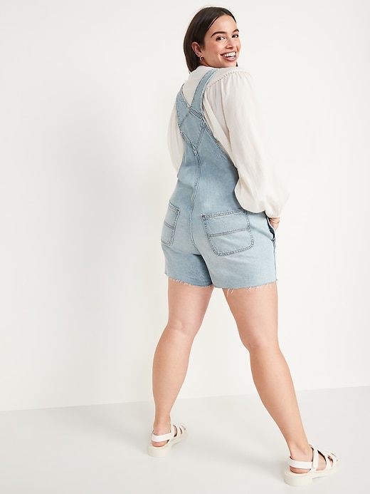 Image number 6 showing, Slouchy Straight Workwear Cut-Off Non-Stretch Jean Short Overalls for Women -- 3.5-inch inseam
