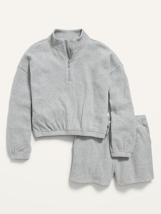 Old Navy Textured Waffle-Knit Quarter-Zip Sweatshirt & Shorts Set for Girls. 1