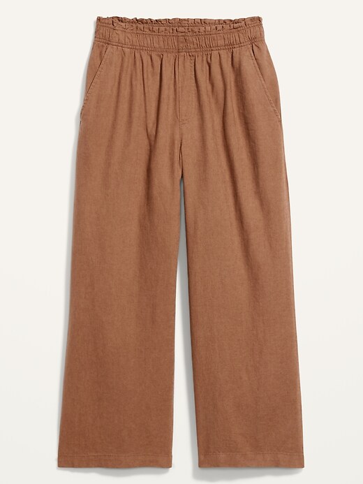 Image number 4 showing, High-Waisted Lettuce-Edge Linen-Blend Culotte Pants for Women
