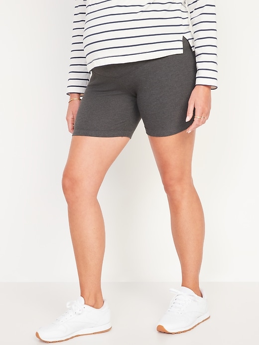 Image number 1 showing, Maternity Full-Panel Biker Shorts -- 6-inch inseam