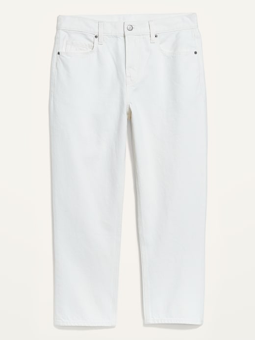 High-Waisted Slouchy Straight Cropped Non-Stretch White Jeans for Women ...