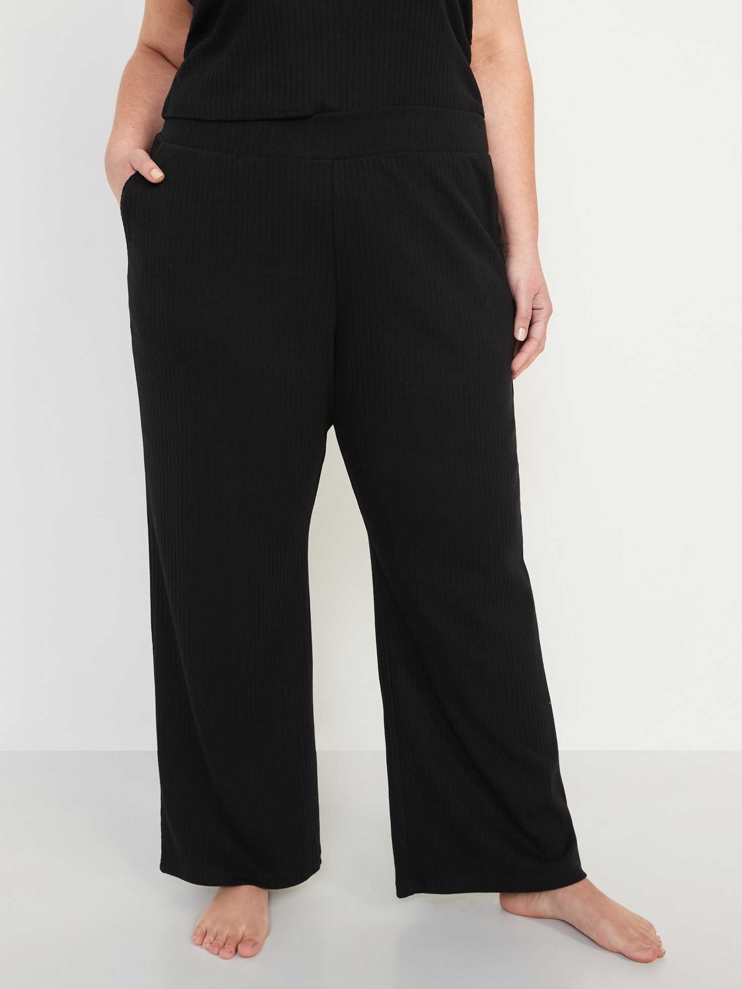 High-Waisted Rib-Knit Wide-Leg Lounge Pants