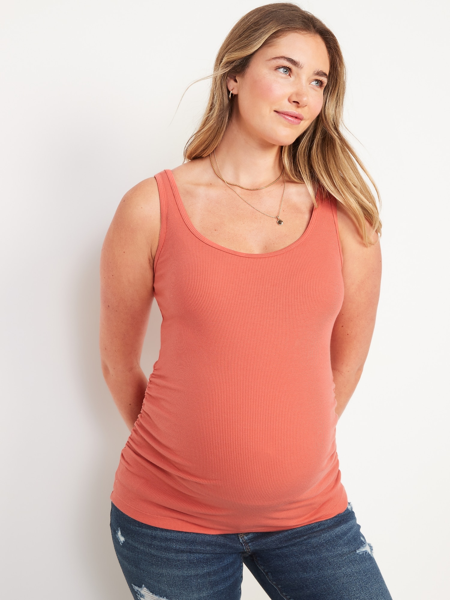 Maternity FirstLayer RibKnit SideShirred Tank Top Old Navy