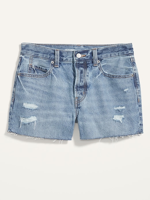 Image number 4 showing, High-Waisted Button-Fly Slouchy Straight Distressed Cut-Off Jean Shorts -- 3-inch inseam