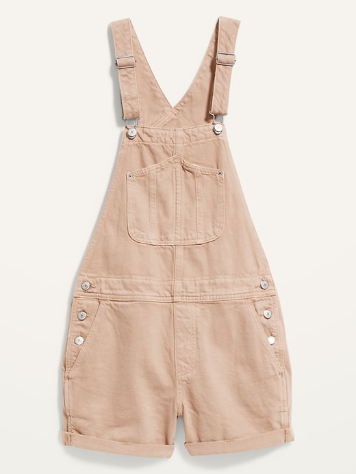 Image number 4 showing, Slouchy Straight Ecru Non-Stretch Jean Short Overalls -- 3.5-inch inseam