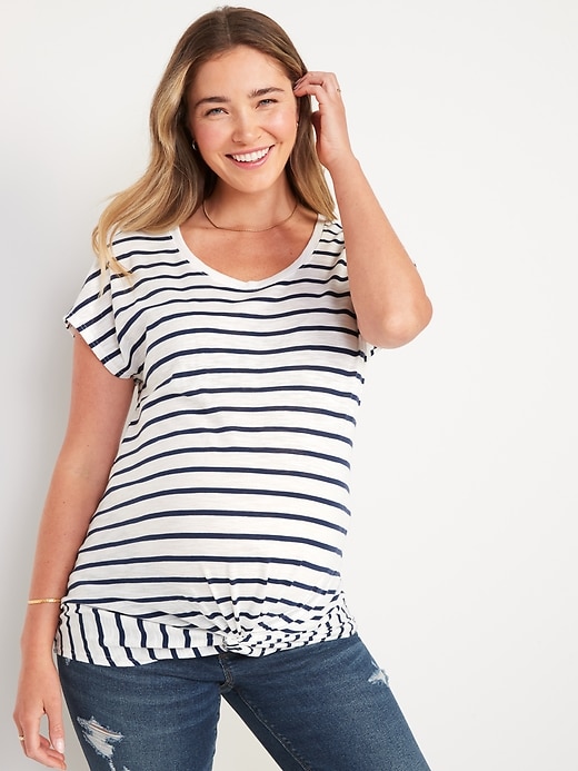 Image number 1 showing, Maternity EveryWear Striped Twist-Hem T-Shirt