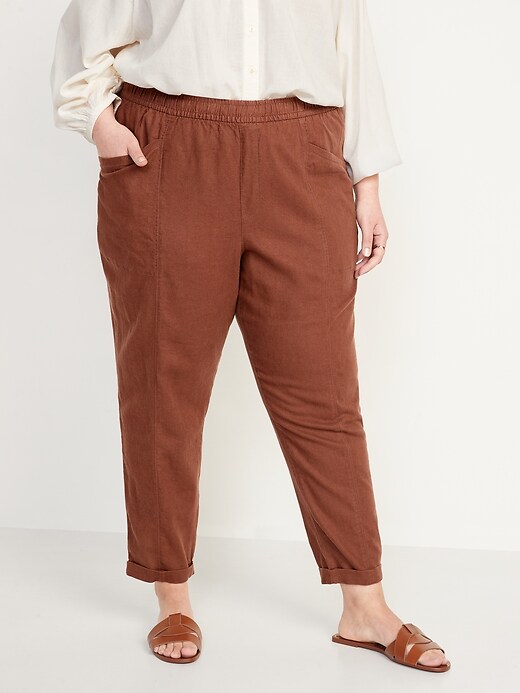 Image number 7 showing, High-Waisted Cropped Linen-Blend Pants