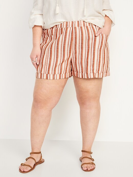 Image number 7 showing, High-Waisted Railroad-Stripe Linen-Blend Shorts for Women -- 3.5-inch inseam