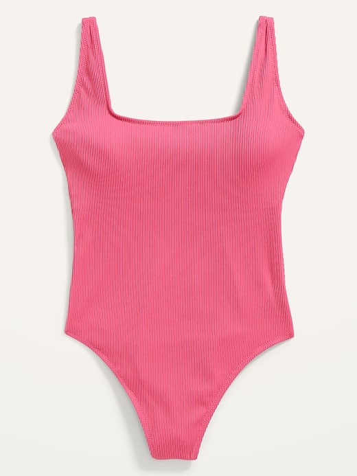 Image number 4 showing, Textured-Rib Square-Neck French-Cut One-Piece Swimsuit