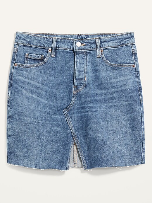 Image number 4 showing, High-Waisted Button-Fly O.G. Straight Split-Front Cut-Off Jean Mini Skirt