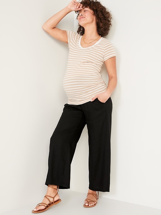 Image number 3 showing, Maternity Rollover-Waist Linen-Blend Wide-Leg Pants