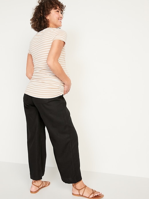 Image number 2 showing, Maternity Rollover-Waist Linen-Blend Wide-Leg Pants