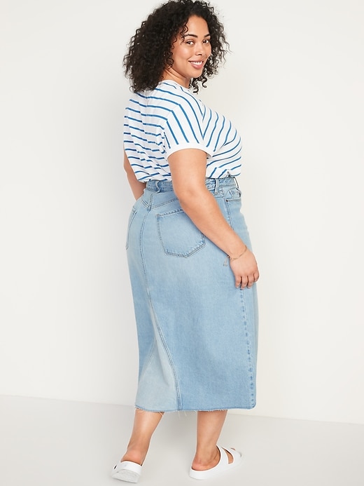 Image number 8 showing, Higher High-Waisted Light-Wash Cut-Off Jean Maxi Skirt