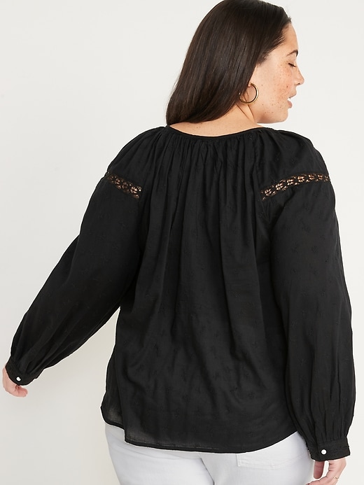 Image number 8 showing, Long-Sleeve Embroidered Lace-Trimmed Blouse for Women