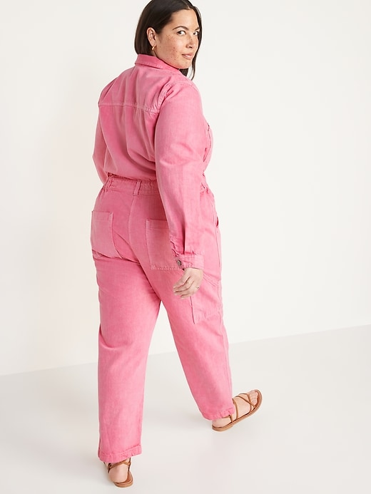 Image number 8 showing, Long-Sleeve Cropped Jean Utility Jumpsuit