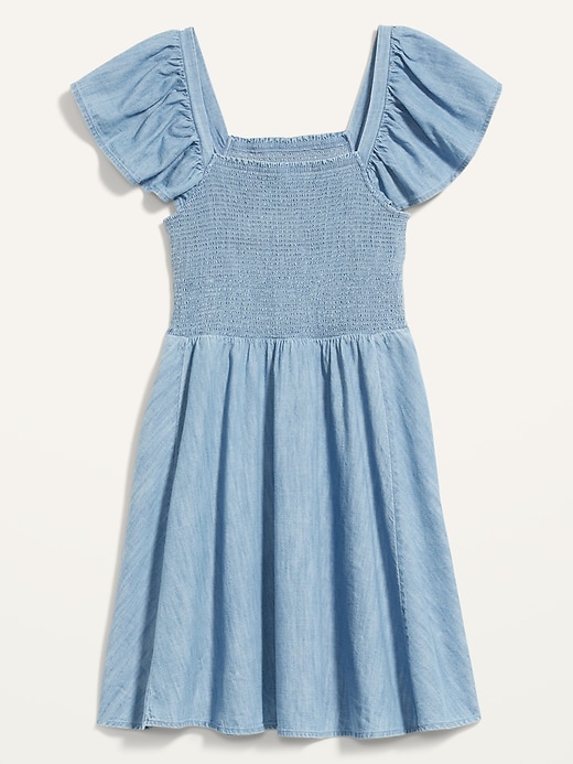 Image number 4 showing, Fit & Flare Flutter-Sleeve Smocked Chambray Mini Dress for Women