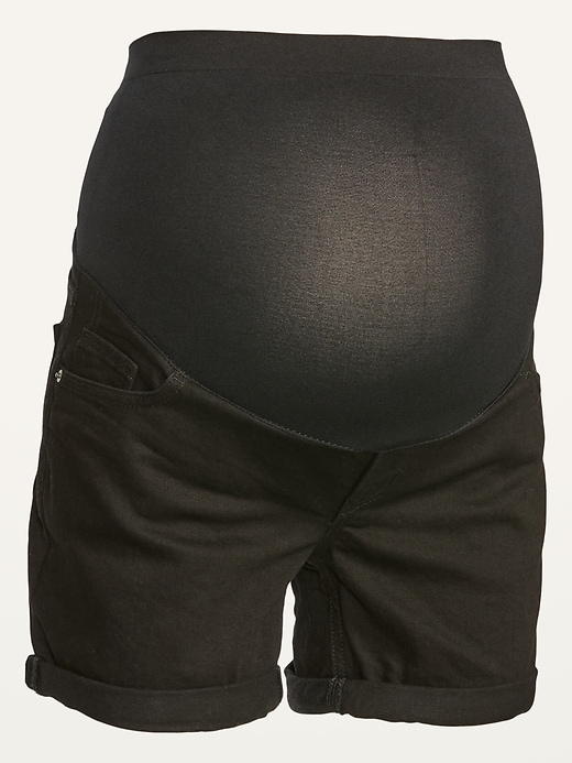 Image number 4 showing, Maternity Full Panel O.G. Straight Black Jean Shorts -- 5-inch inseam