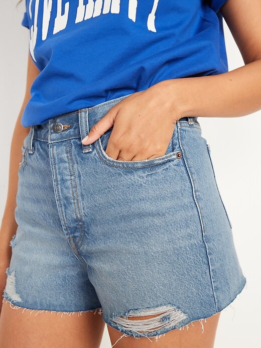 Image number 3 showing, Higher High-Waisted Button-Fly Sky-Hi A-Line Cut-Off Non-Stretch Jean Shorts for Women -- 3-inch inseam