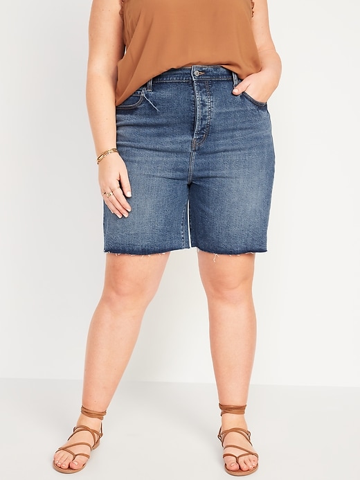 Image number 5 showing, Extra High-Waisted Sky-Hi Button-Fly Cut-Off Jean Shorts-- 7-inch inseam