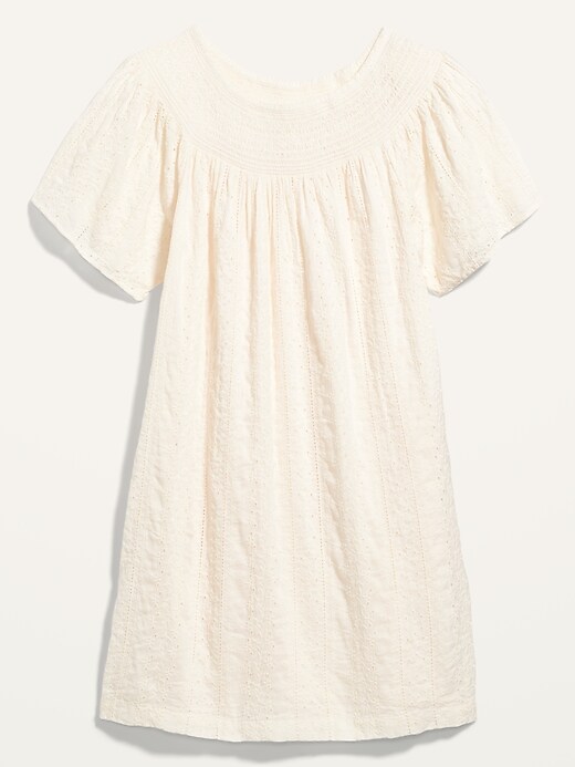 Image number 4 showing, Flutter-Sleeve Smocked Embroidered Mini Shift Dress for Women