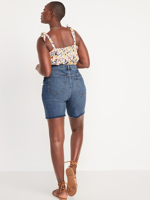 Image number 2 showing, Extra High-Waisted Sky-Hi Button-Fly Cut-Off Jean Shorts-- 7-inch inseam