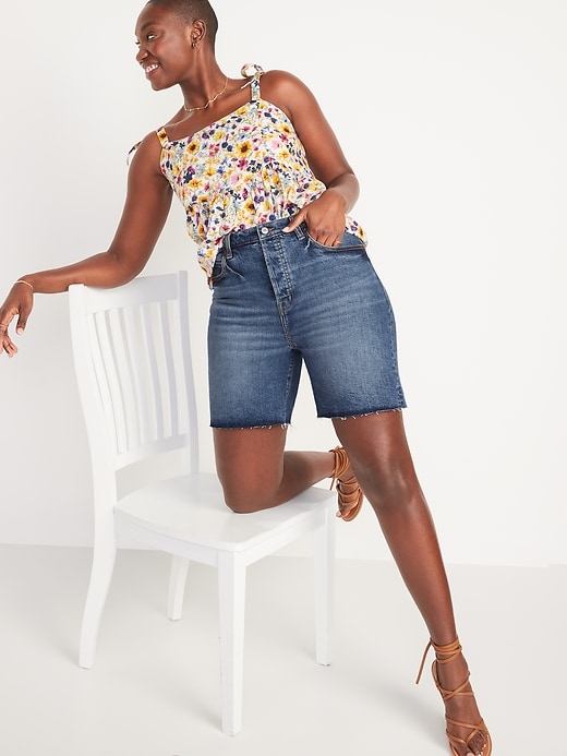 Image number 3 showing, Extra High-Waisted Sky-Hi Button-Fly Cut-Off Jean Shorts-- 7-inch inseam