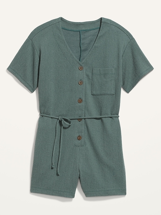 Image number 4 showing, Textured-Knit Utility Short-Sleeve Romper for Women