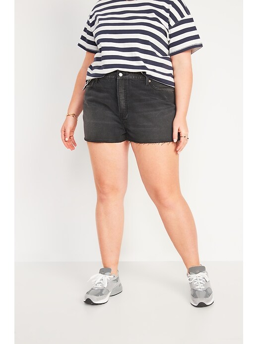 Image number 7 showing, High-Waisted Button-Fly O.G. Straight Black Non-Stretch Cut-Off Jean Shorts for Women -- 1.5-inch inseam
