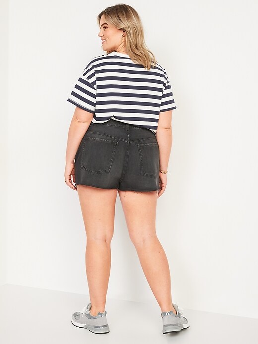 Image number 8 showing, High-Waisted Button-Fly O.G. Straight Black Non-Stretch Cut-Off Jean Shorts for Women -- 1.5-inch inseam
