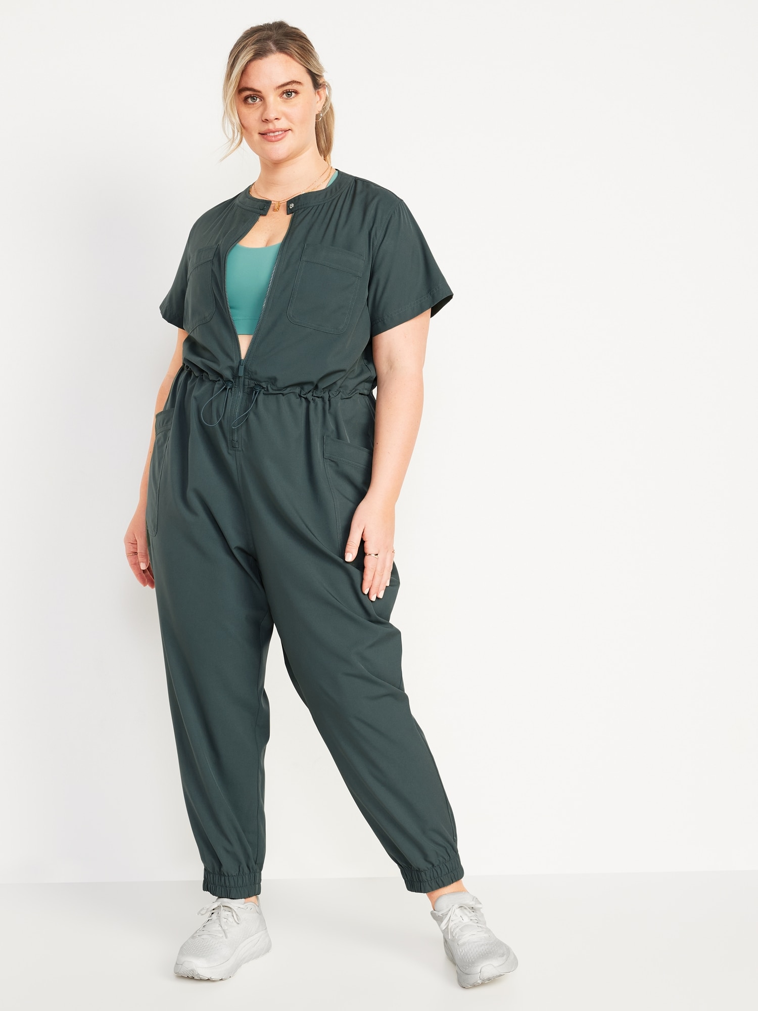Short-Sleeve StretchTech Collarless Jumpsuit for Women | Old Navy