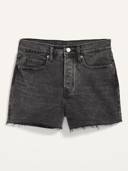 Image number 4 showing, Higher High-Waisted Button-Fly Sky-Hi A-Line Black Cut-Off Jean Shorts for Women -- 3-inch inseam