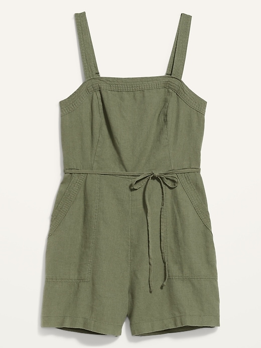 Image number 4 showing, Sleeveless Waist-Defined Linen-Blend Utility Romper for Women -- 3.5-inch inseam