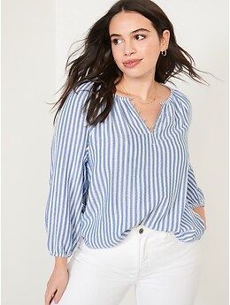 LADIES LONG SLEEVED BUTTON TRIM TOP NAVY STRIPED NEW SALE