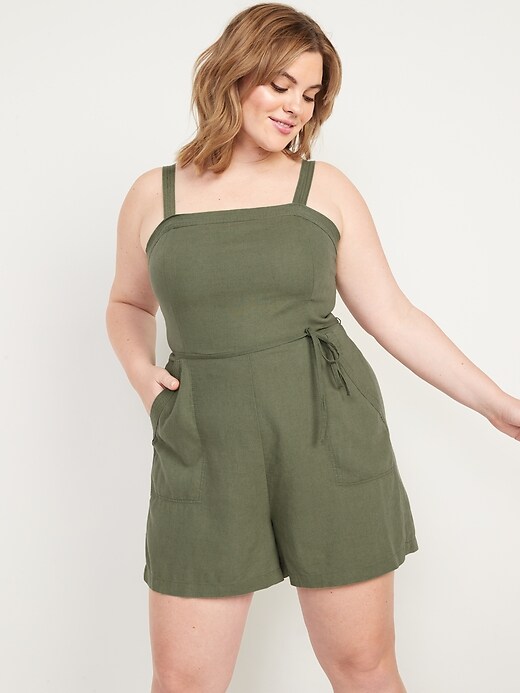 Image number 7 showing, Sleeveless Waist-Defined Linen-Blend Utility Romper for Women -- 3.5-inch inseam