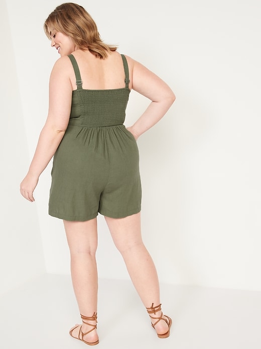 Image number 8 showing, Sleeveless Waist-Defined Linen-Blend Utility Romper -- 3.5-inch inseam