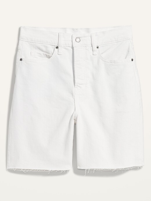 Image number 4 showing, Extra High-Waisted Button-Fly Sky-Hi Straight White Cut-Off Jean Shorts for Women -- 7-inch inseam