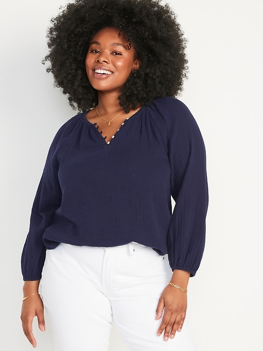 Old Navy - Shirred Double-Weave Long-Sleeve Blouse for Women