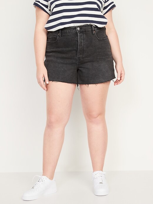 Image number 7 showing, Higher High-Waisted Button-Fly Sky-Hi A-Line Black Cut-Off Jean Shorts for Women -- 3-inch inseam