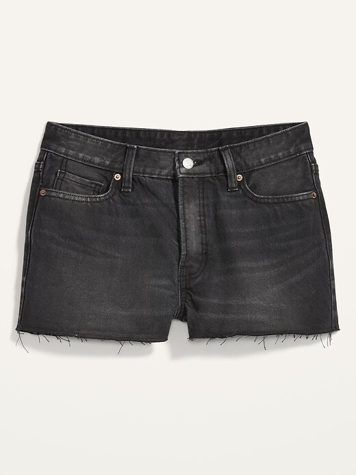 Image number 4 showing, High-Waisted Button-Fly O.G. Straight Black Non-Stretch Cut-Off Jean Shorts for Women -- 1.5-inch inseam