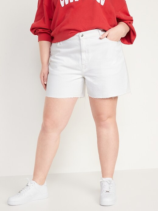 Image number 7 showing, High-Waisted Slouchy Straight White Cut-Off Non-Stretch Jean Shorts for Women -- 5-inch inseam