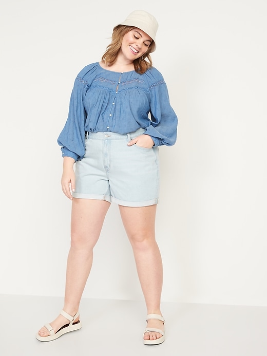 Image number 3 showing, High-Waisted Slouchy Straight Non-Stretch Jean Shorts for Women -- 5-inch inseam